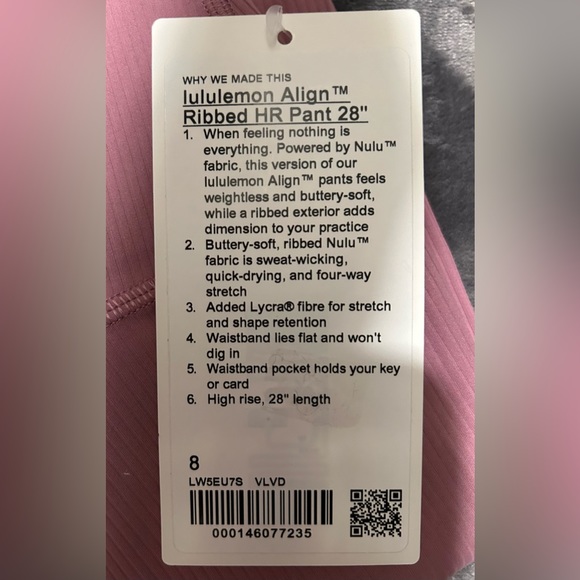 NWT Lululemon Align Ribbed HR Pant 28” - Picture 6 of 6
